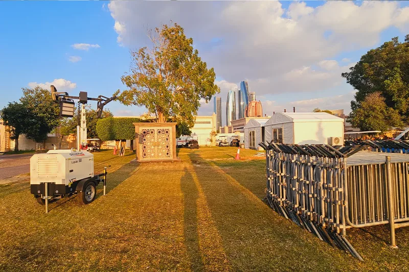 Outdoor event site with temporary infrastructure, equipment and operational facilities