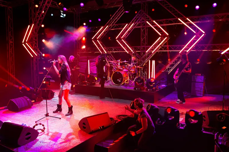 Live concert performance with professional staging, lighting and technical production
