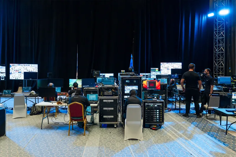 Backstage technical production control with professional video and show systems