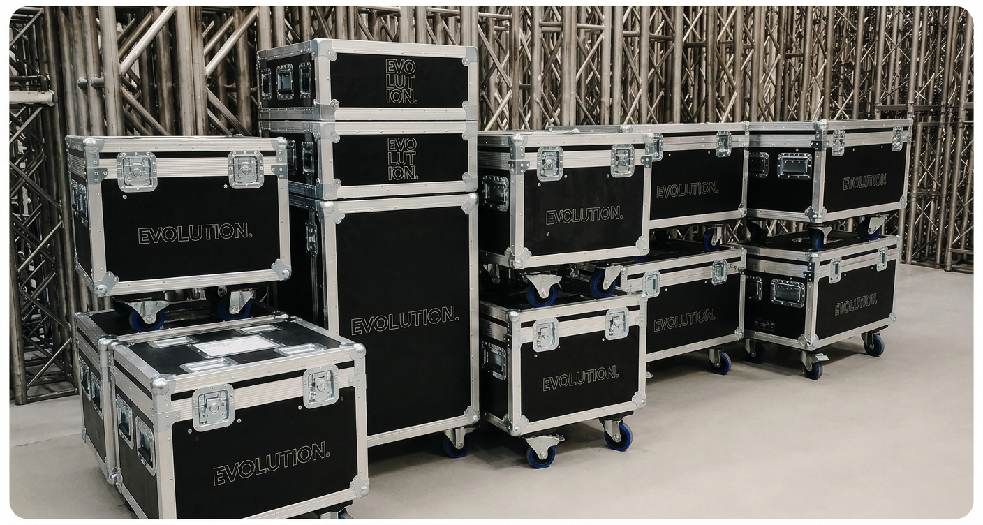 Professional event production flight cases and technical equipment storage