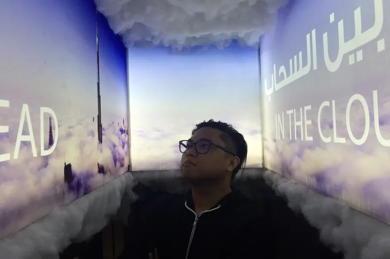 Guest experiencing an immersive audiovisual installation at a live event