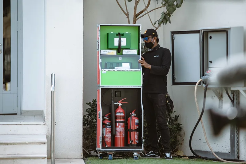 Event site fire safety equipment and emergency response station