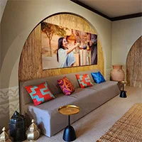 Branded experiential retail lounge with custom styling and digital display
