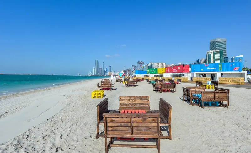 Beachfront festival seating and activity area at Mother of the Nation Festival Abu Dhabi