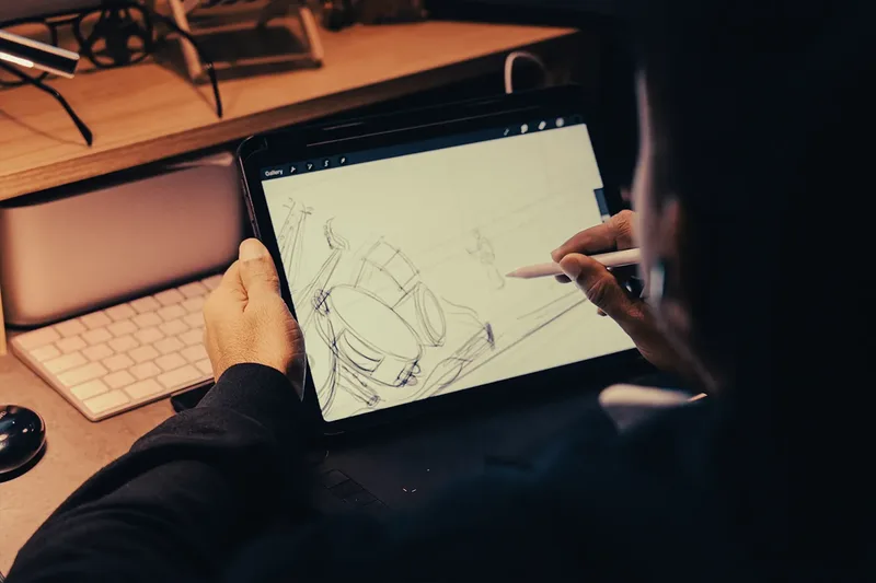 Event designer sketching a custom live experience and spatial concept