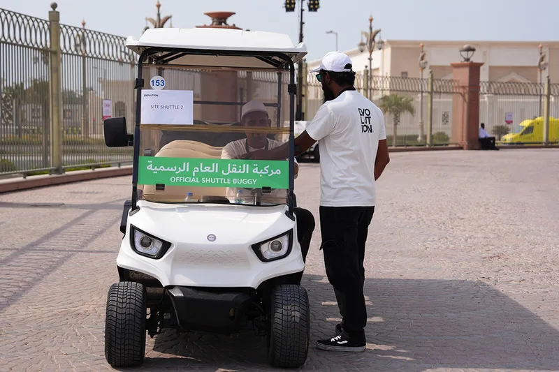 Electric event transport buggy supporting site operations
