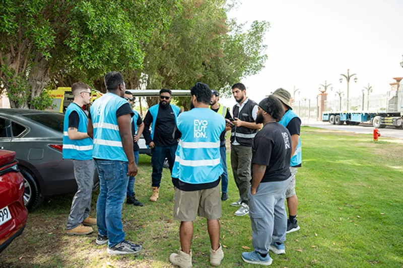 Evolution Events production team conducting an on-site event briefing
