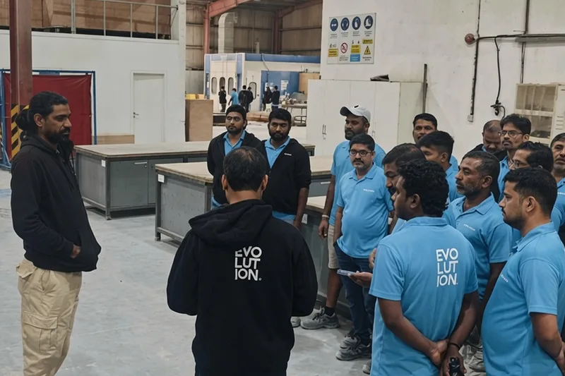 Evolution Events production team conducting a technical and site operations briefing