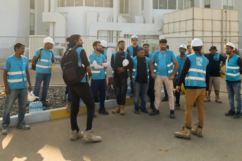 Evolution Events production and site teams conducting an on-site operations briefing