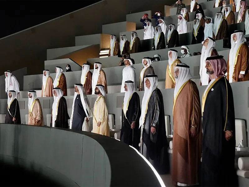 UAE leaders and dignitaries attending the 50th National Day ceremony at Hatta Dam