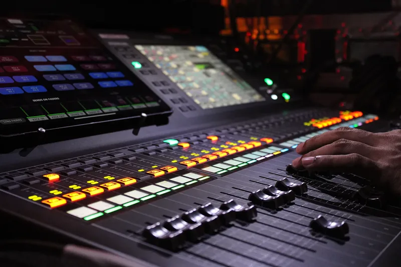Professional digital audio mixing console during live event production